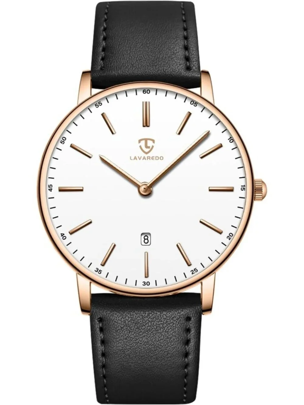 Men White Dial Black Leather Strap Analog Minimalist Fashion Simple Wrist Watch